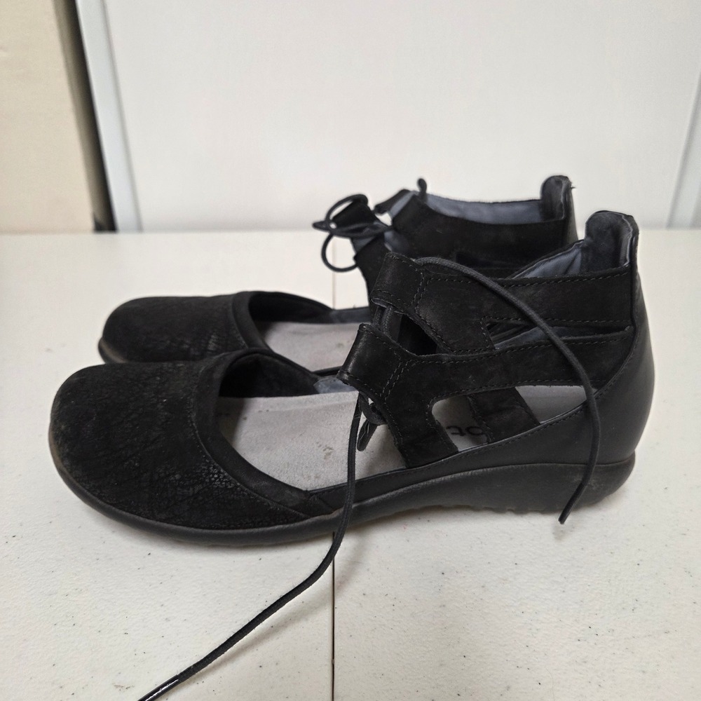Naot S80304 Black Leather Lace Up Ghillie Mary Jane Flats Size 39 Womens 8
